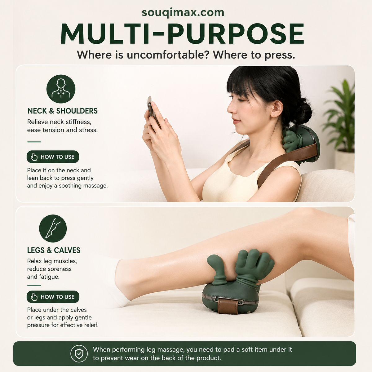 Souqimax™ 3D Deep-Tissue Dual-Palm Portable Neck & Shoulder Massager with Heat