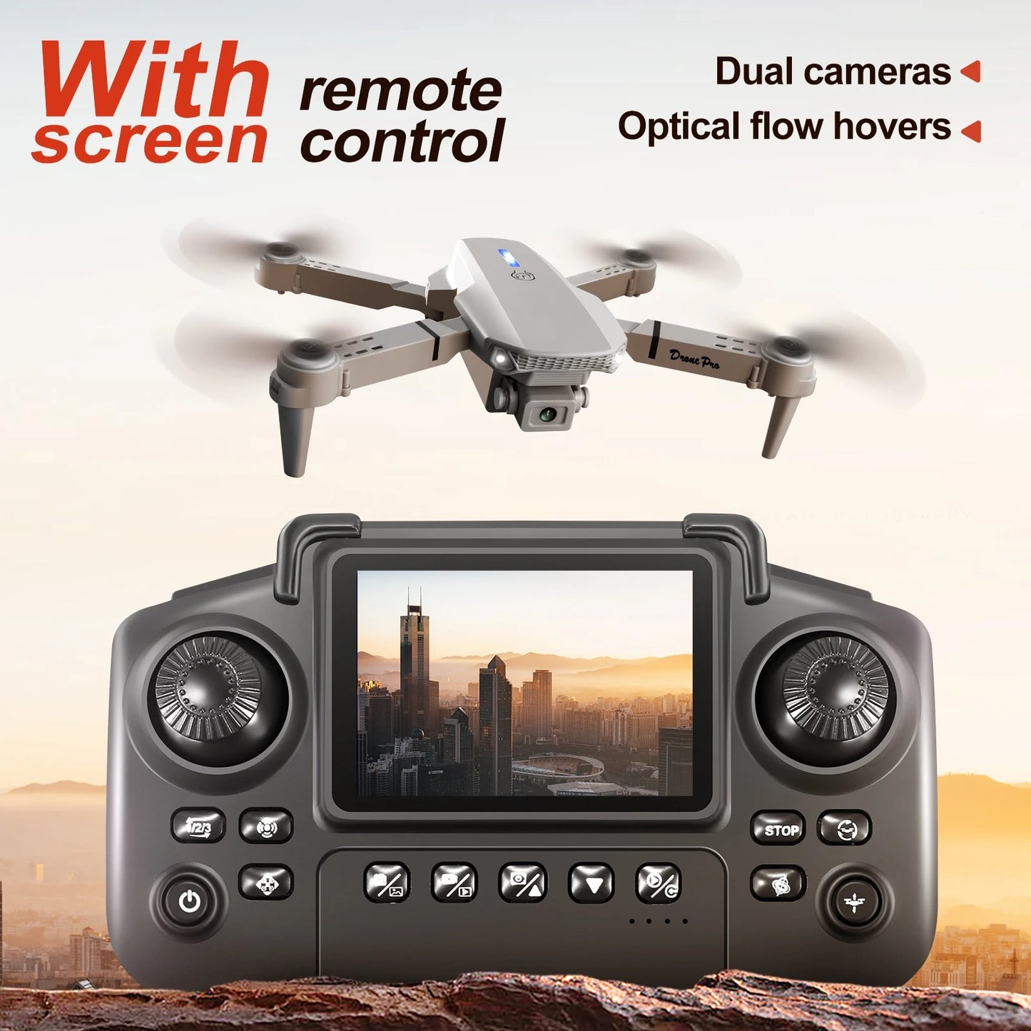 Foldable HD Camera Drone with Screen Remote Controller | Dual Camera Aerial Photography Quadcopter