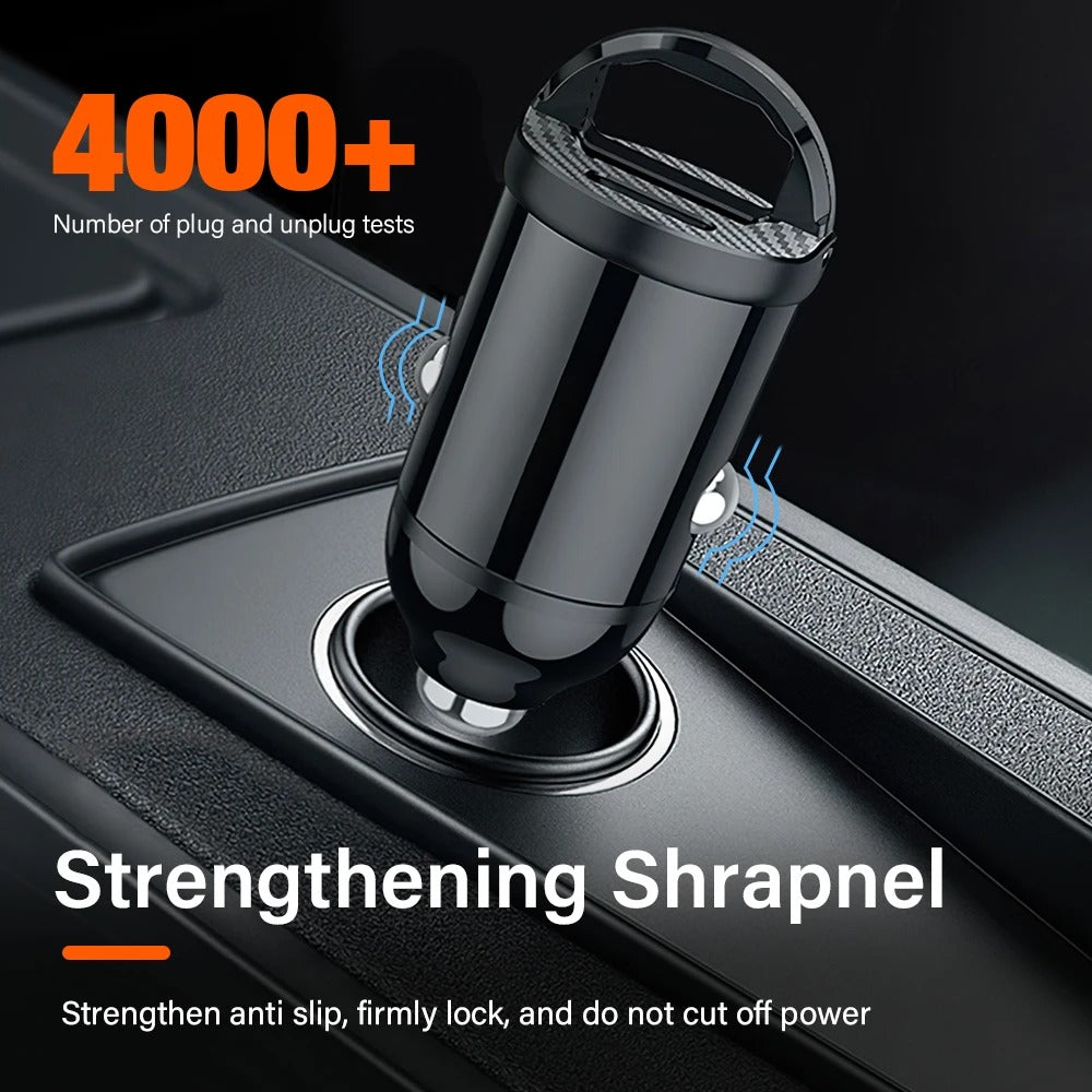 30W USB-C + USB-A Fast Car Charger | Compact Dual Port Car Adapter