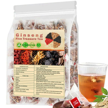 Ginseng Five Treasure Herbal Tea | Natural Wellness Tea Blend for Daily Refreshment & Vitality