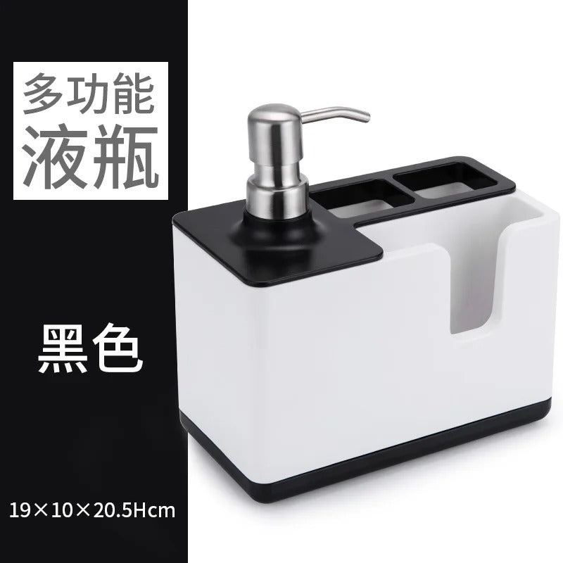 Kitchen Sink Soap Dispenser with Sponge Holder – Multi-Function Dishwashing Organizer | Brush & Scrubber Storage Caddy