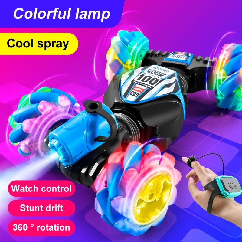 360° RC Spray Stunt Car – Gesture Sensor Remote Control Car with Lights, Music & Drift Action