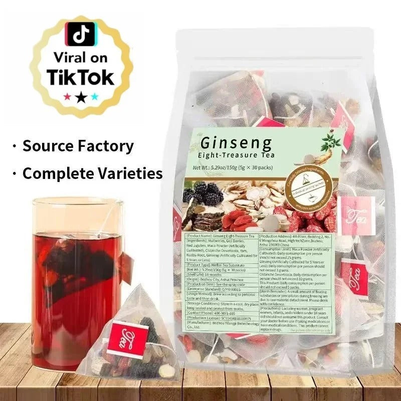 Ginseng Five Treasure Herbal Tea | Natural Wellness Tea Blend for Daily Refreshment & Vitality