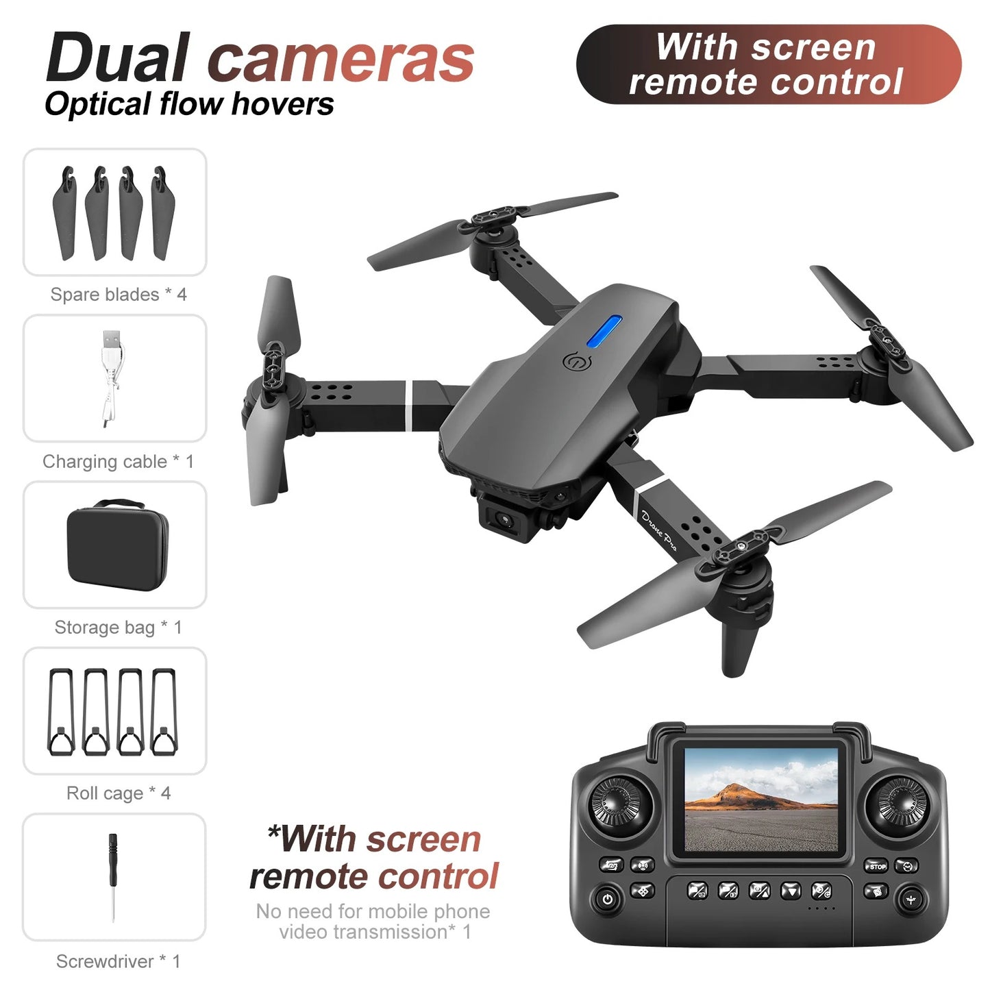 Foldable HD Camera Drone with Screen Remote Controller | Dual Camera Aerial Photography Quadcopter