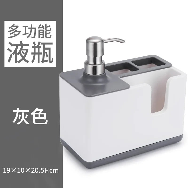 Kitchen Sink Soap Dispenser with Sponge Holder – Multi-Function Dishwashing Organizer | Brush & Scrubber Storage Caddy