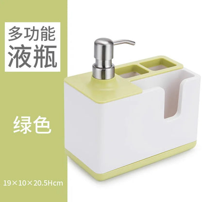 Kitchen Sink Soap Dispenser with Sponge Holder – Multi-Function Dishwashing Organizer | Brush & Scrubber Storage Caddy