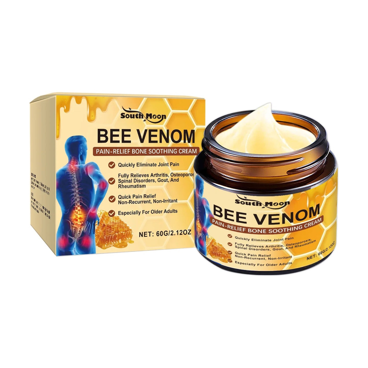 South Moon Bee Venom Pain Relief Cream 60g | Fast-Absorbing Soothing Cream for Muscles, Joints & Daily Comfort
