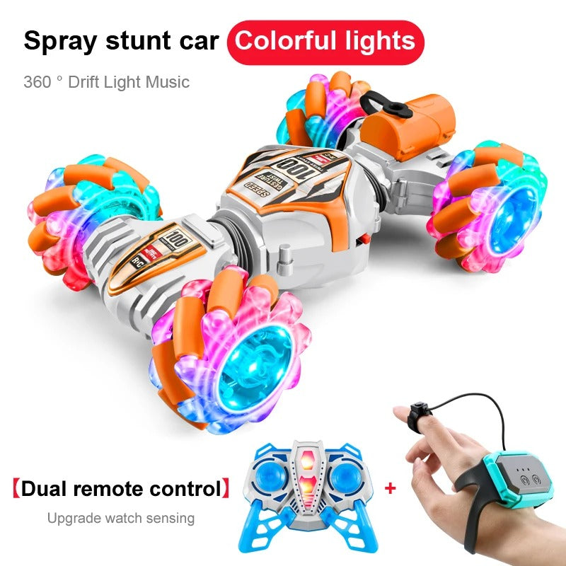 360° RC Spray Stunt Car – Gesture Sensor Remote Control Car with Lights, Music & Drift Action