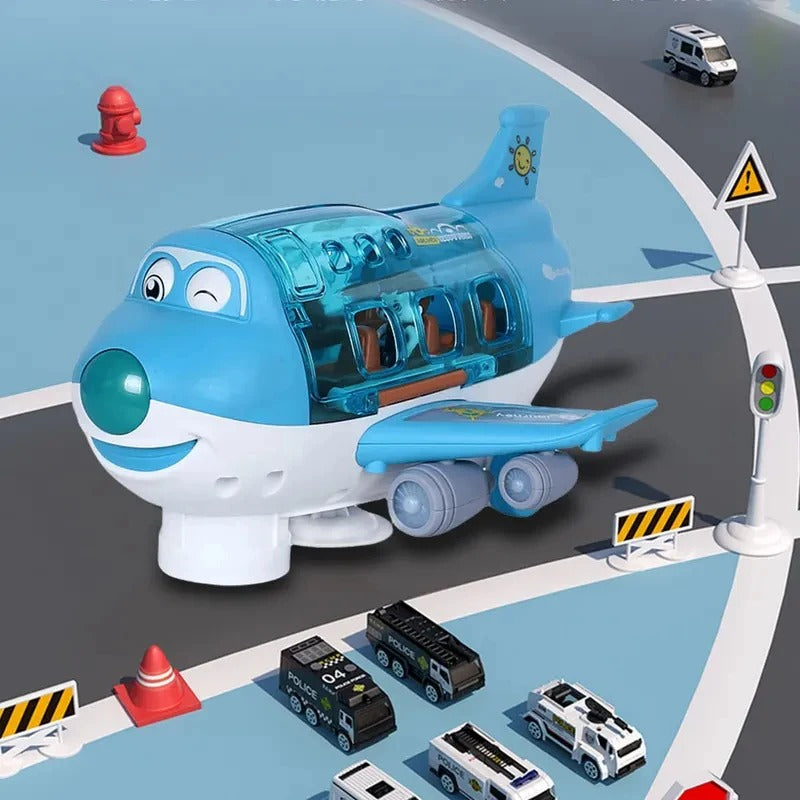 Rotating Electric Airplane - Transport Carrier Toy – Aircraft Vehicle Storage Playset with Mini Cars