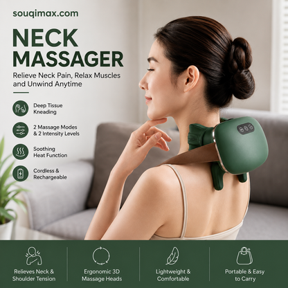 Souqimax™ 3D Deep-Tissue Dual-Palm Portable Neck & Shoulder Massager with Heat