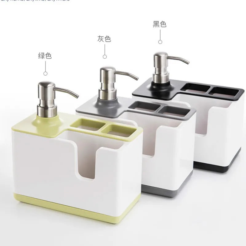Kitchen Sink Soap Dispenser with Sponge Holder – Multi-Function Dishwashing Organizer | Brush & Scrubber Storage Caddy