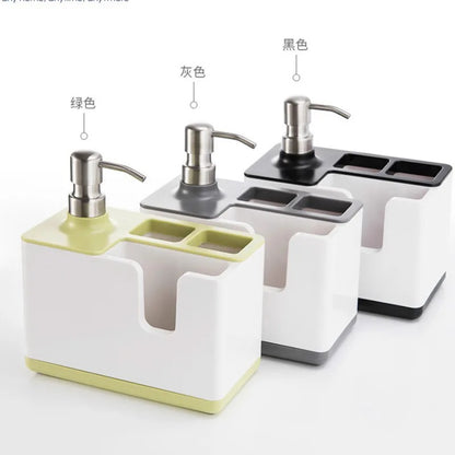 Kitchen Sink Soap Dispenser with Sponge Holder – Multi-Function Dishwashing Organizer | Brush & Scrubber Storage Caddy