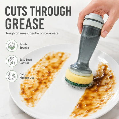 Soap Dispensing Dish Brush – Kitchen Cleaning Brush with Refillable Soap Reservoir | Pot, Pan & Sink Scrubber