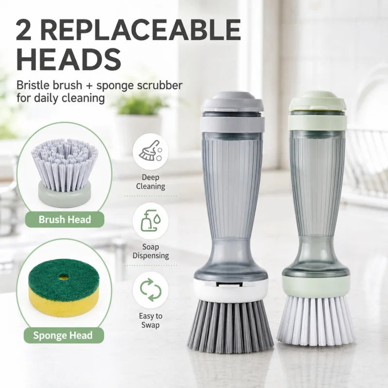Soap Dispensing Dish Brush – Kitchen Cleaning Brush with Refillable Soap Reservoir | Pot, Pan & Sink Scrubber