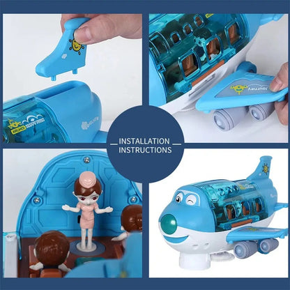 Rotating Electric Airplane - Transport Carrier Toy – Aircraft Vehicle Storage Playset with Mini Cars