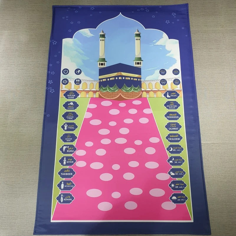 Interactive Islamic Prayer Mat for Kids | Educational Salah Learning Mat with 5 Daily Prayers & Audio Guidance