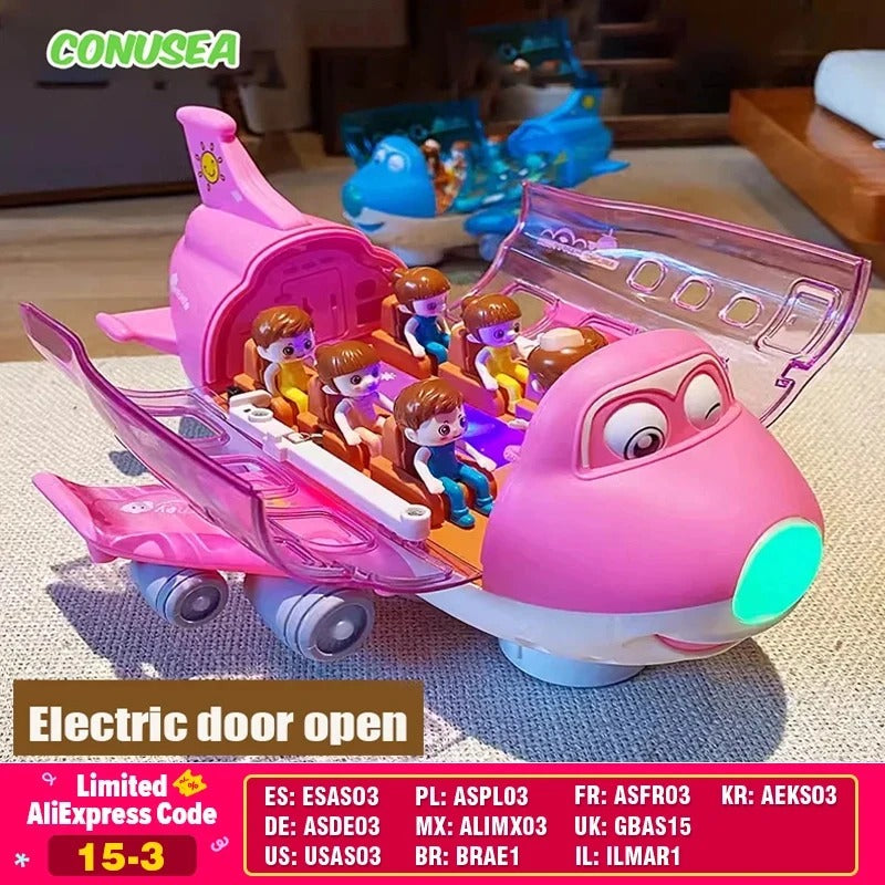 Rotating Electric Airplane - Transport Carrier Toy – Aircraft Vehicle Storage Playset with Mini Cars