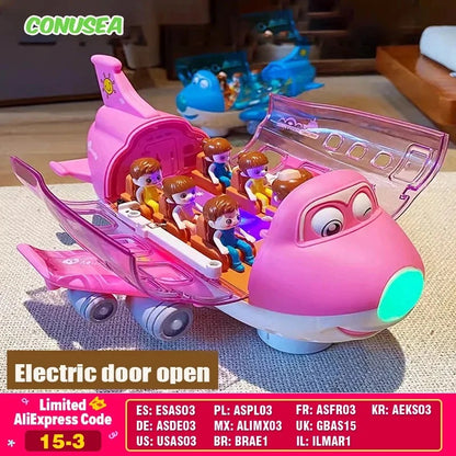 Rotating Electric Airplane - Transport Carrier Toy – Aircraft Vehicle Storage Playset with Mini Cars