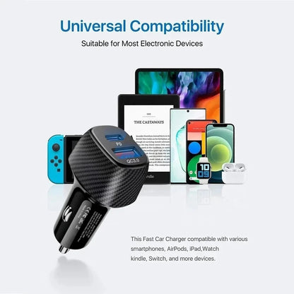 45W Dual USB-C Fast Car Charger – PD Quick Charge Adapter for iPhone, Samsung & USB-C Devices