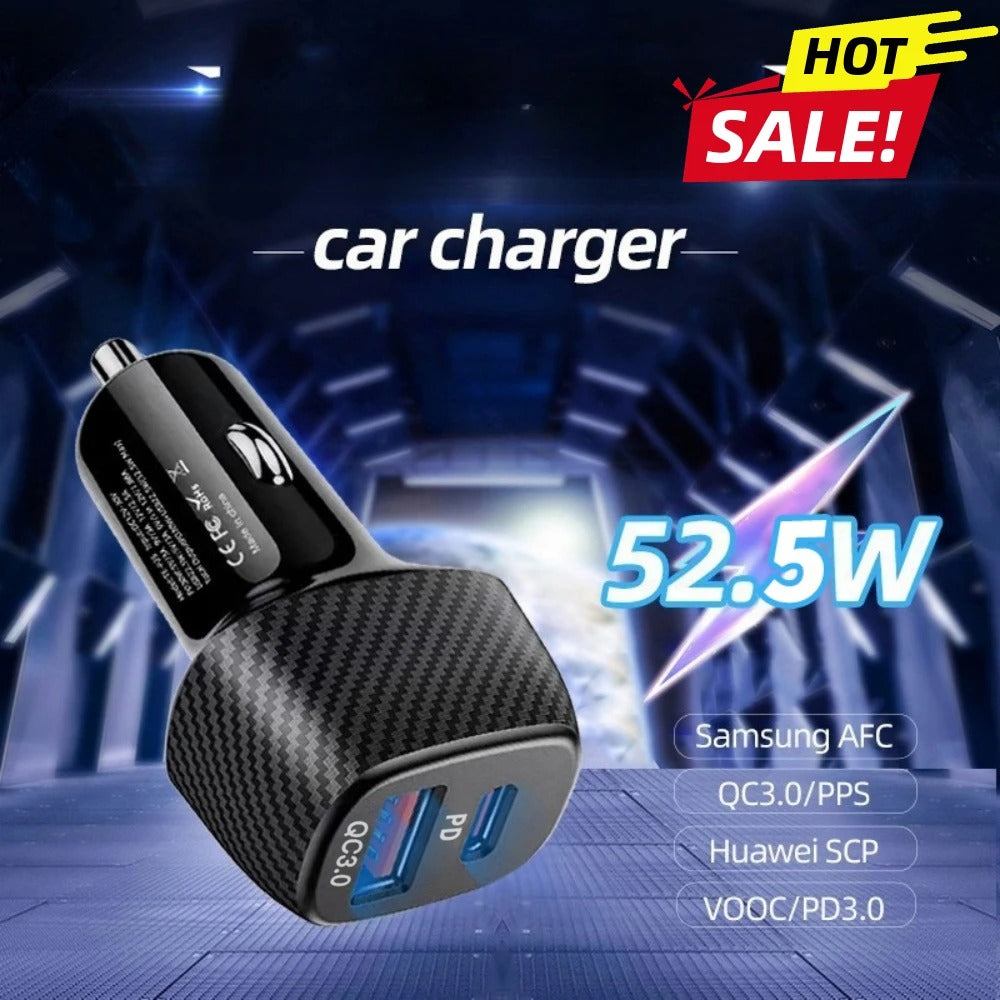 45W Dual USB-C Fast Car Charger – PD Quick Charge Adapter for iPhone, Samsung & USB-C Devices