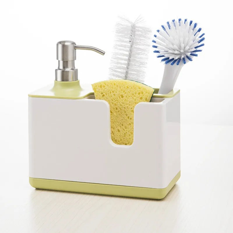 Kitchen Sink Soap Dispenser with Sponge Holder – Multi-Function Dishwashing Organizer | Brush & Scrubber Storage Caddy