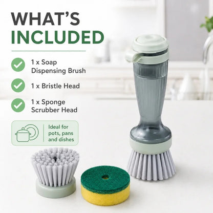 Soap Dispensing Dish Brush – Kitchen Cleaning Brush with Refillable Soap Reservoir | Pot, Pan & Sink Scrubber