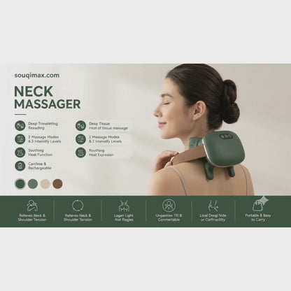 Souqimax™ 3D Deep-Tissue Dual-Palm Portable Neck & Shoulder Massager with Heat